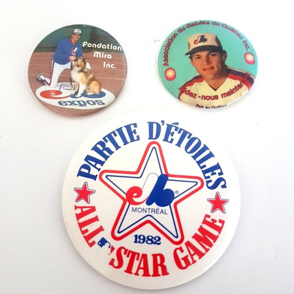 Vintage Baseball Pin Back Buttons Montreal Expos 1980's Lot of 3 RARE